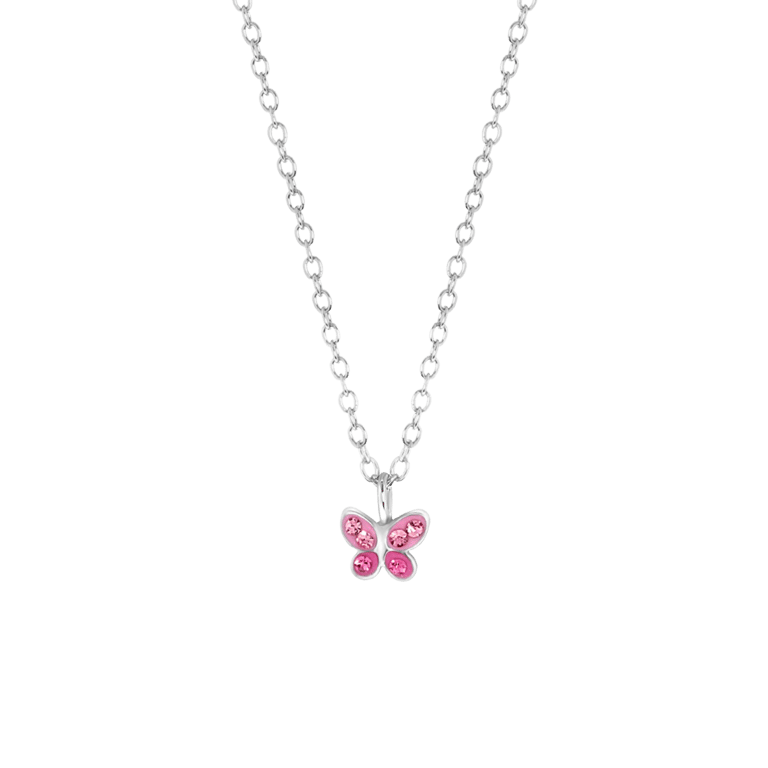 Kinderkette, 925 Silber, Schmetterling, Kristall in Rosa