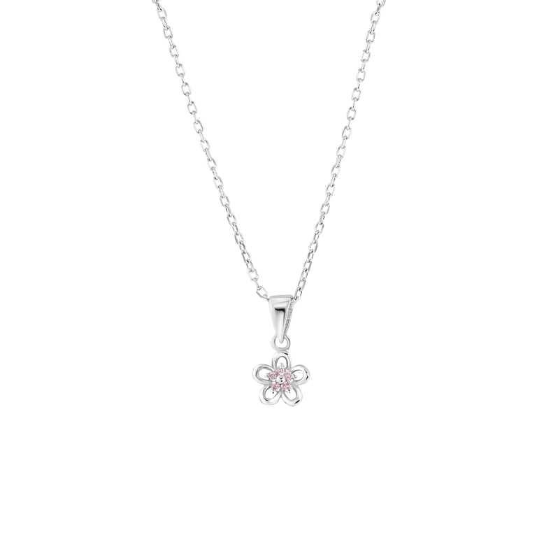 Kinderkette, 925 Silber, Blume mit Zirkonia in Rosa