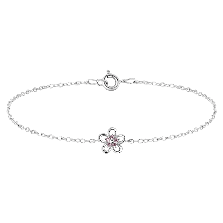 Kinderarmband, 925 Silber, Blume mit rosafarbenem Zirkonia