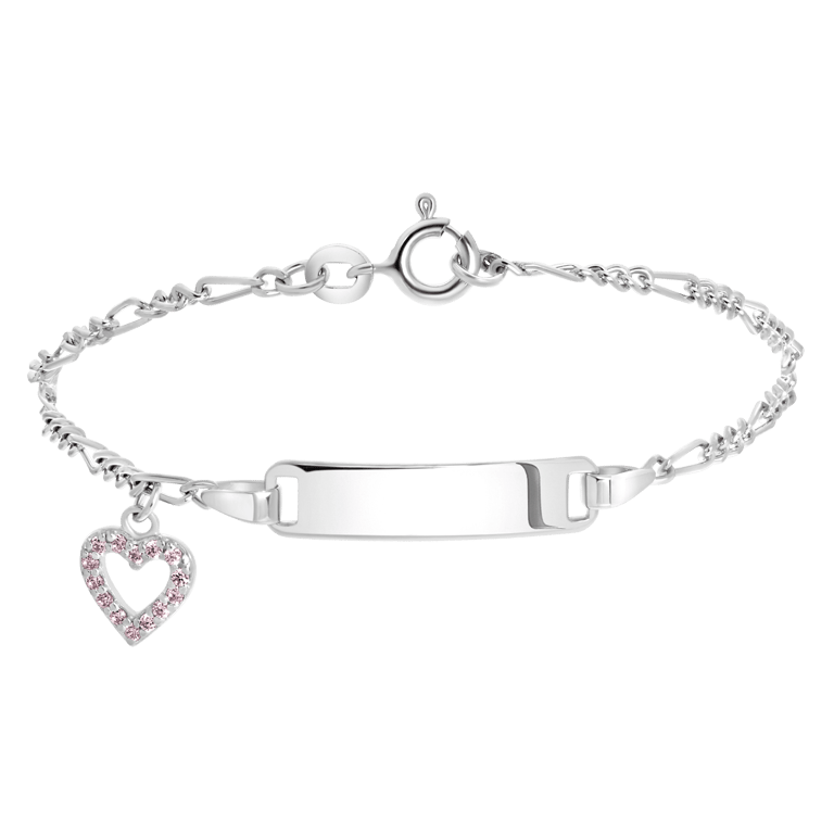 Kinderarmband, 925 Silber, Herz, hellrosa, Zirkonia