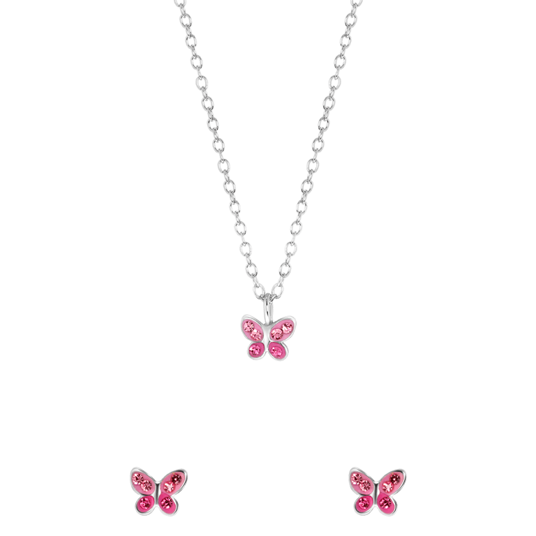 Kinder-Schmuckset, 925 Silber, Schmetterling mit Kristall