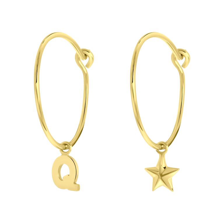 Zilveren goldplated oorbellen letter/stardust