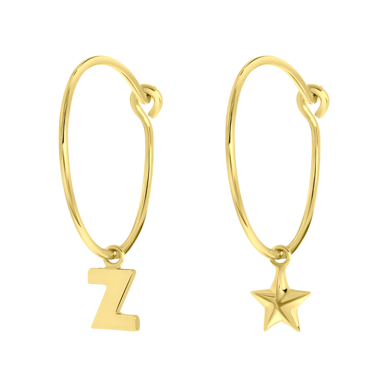 Zilveren goldplated oorbellen letter/stardust