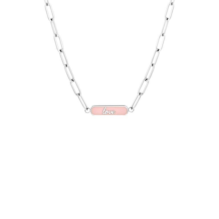 Stalen ketting love emaille roze