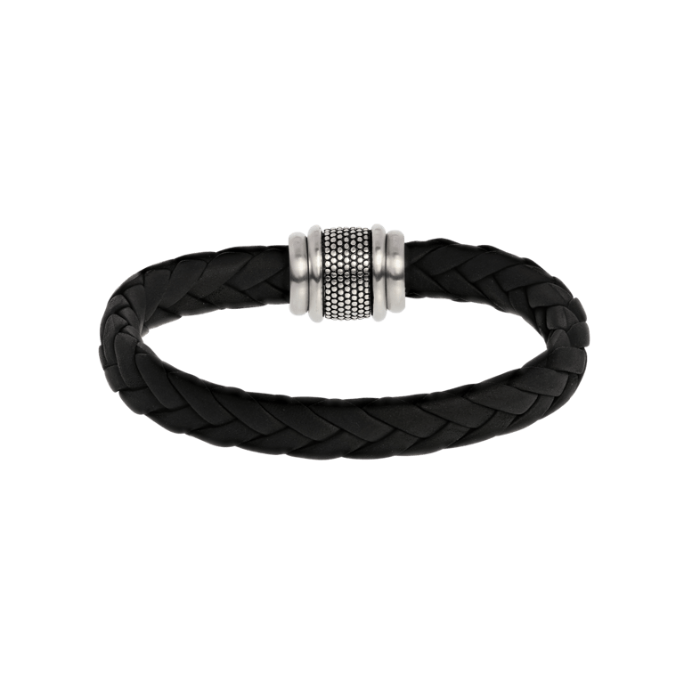 Herrenarmband, Edelstahl, Leder, schwarz, 10 mm