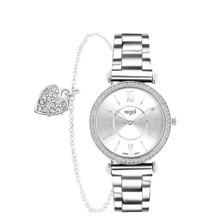 Regal Cadeau Set Dames Horloge Zilverkleurig met gratis armband