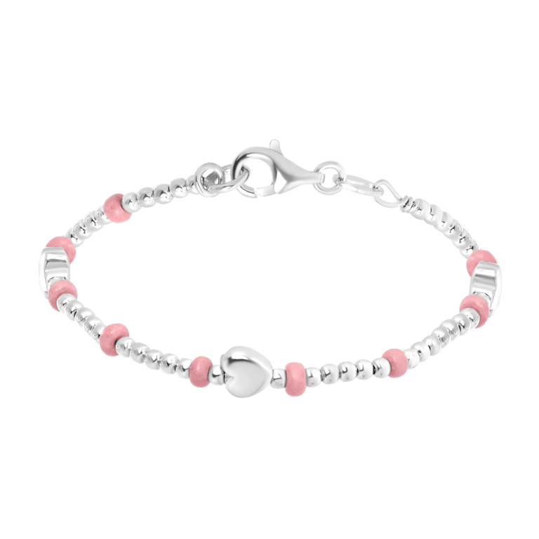 Kinderarmband, 925 Silber, Stern, Herz, Blume, rosa