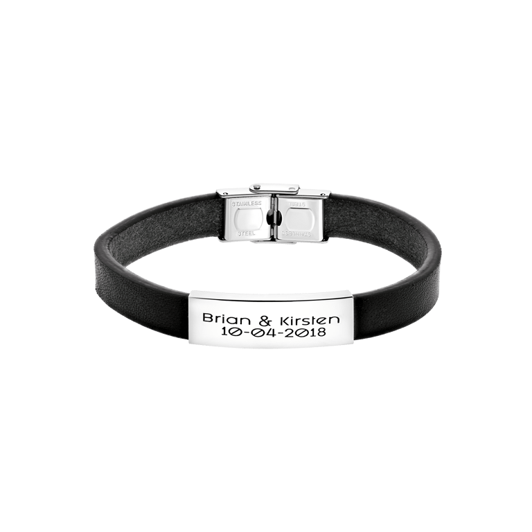 Plattenarmband für Herren, Edelstahl, schwarz, mit schwarzer Gravur