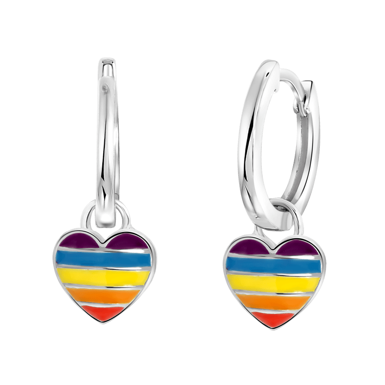 Zilveren kinderoorringen met hanger hart regenboog K3