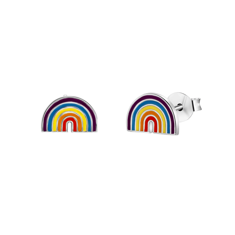 Zilveren oorknoppen enamel regenboog K3