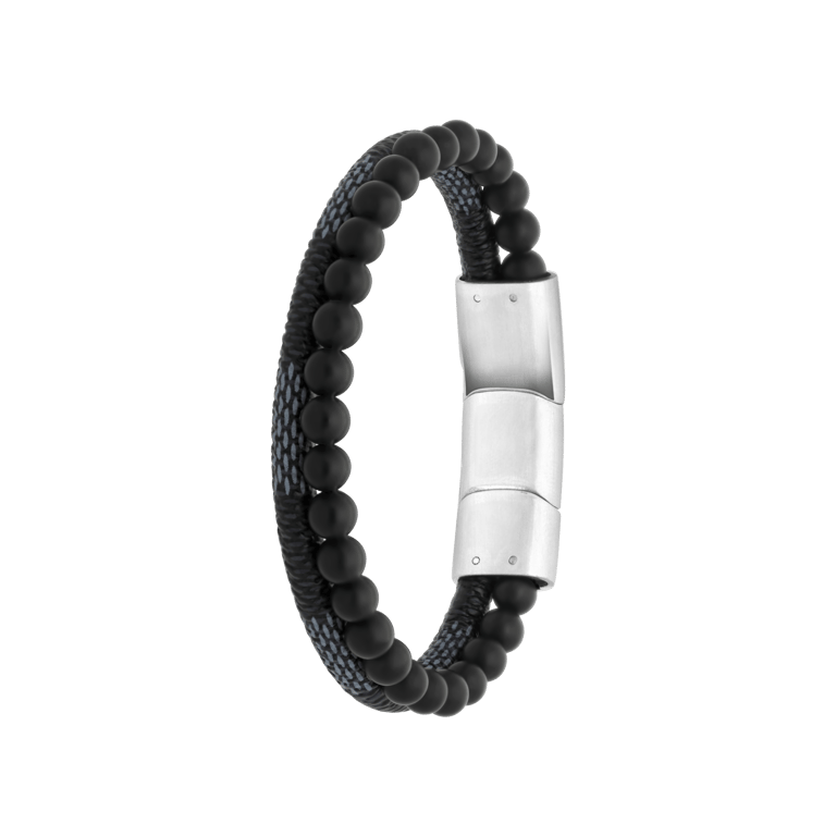 Herrenarmband, Edelstahl, Leder und Stein, schwarz