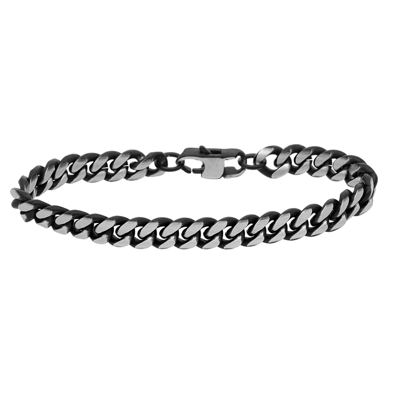 Herrenarmband, Edelstahl, Gourmet-Kettenglied, schwarz