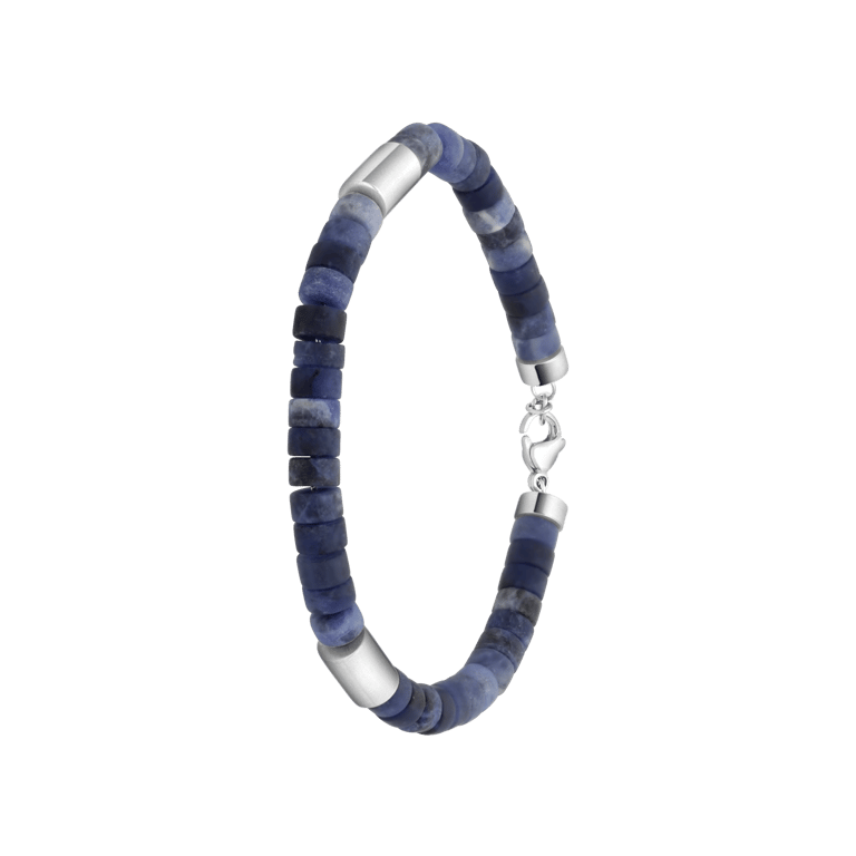 Gerecycleerd stalen herenarmband natuursteen sodalite