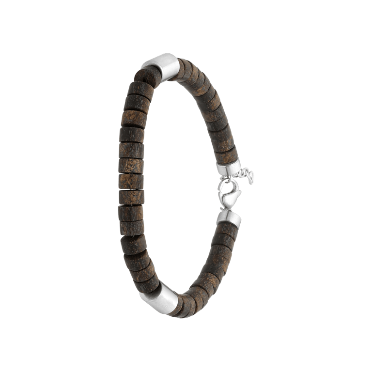 Gerecycleerd stalen herenarmband natuursteen bronzonite