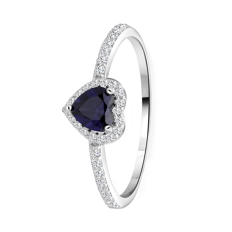 Zilveren ring hart zirkonia blauw