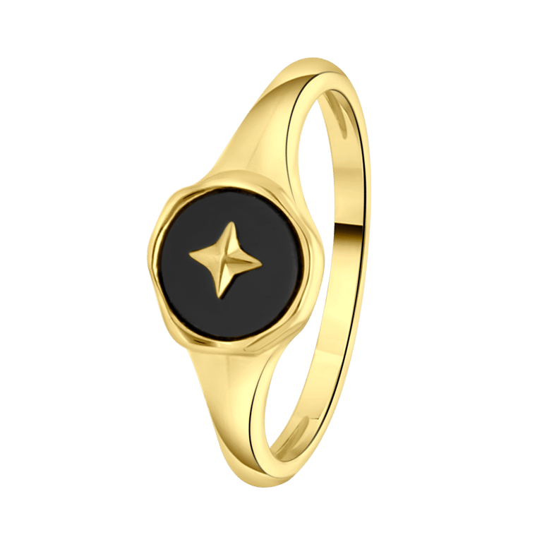 Zilveren goldplated ring zwart agaat