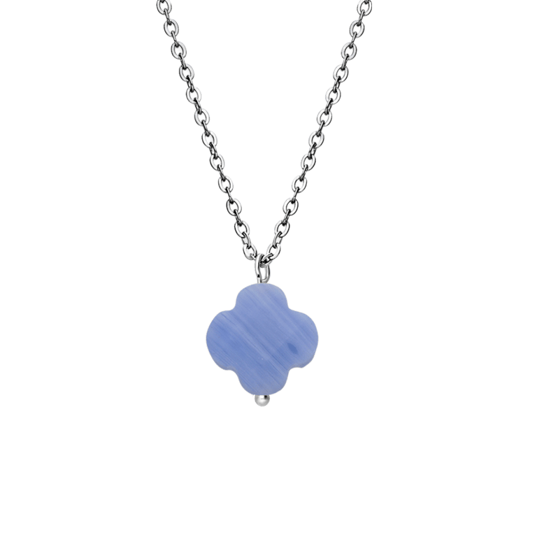 Stalen ketting met blauwe lace agaat