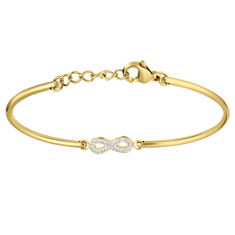 Stalen goldplated armband infinity met kristal