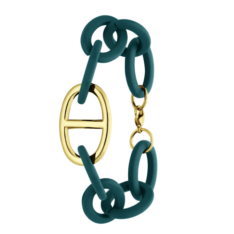 Donkerblauwe armband met stalen goldplated hanger