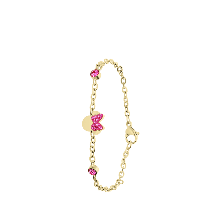 Stalen goldplated armband Minnie Mouse met roze kristal