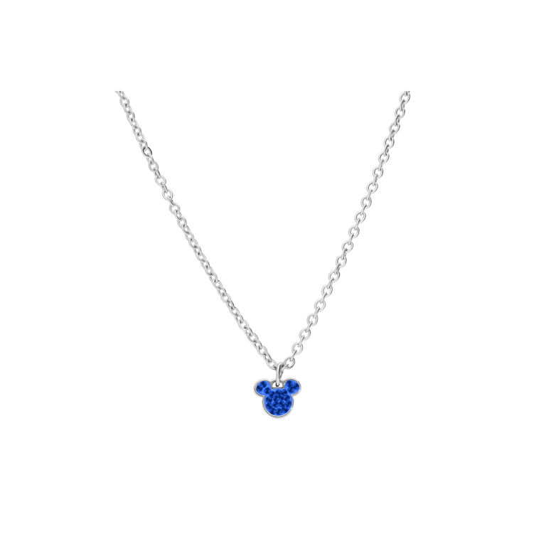 Stalen ketting Micky Mouse met licht sapphire kristal