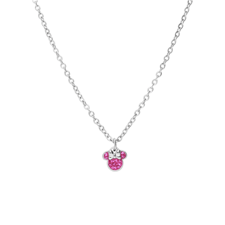 Stalen ketting Minnie Mouse met roze kristal