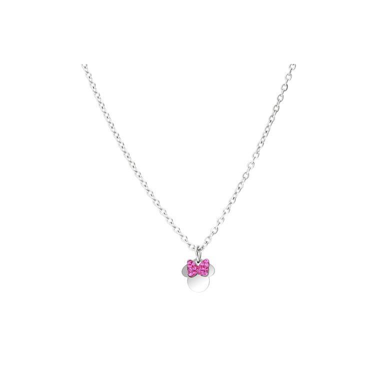 Stalen ketting Minni Mouse met roze kristal strik