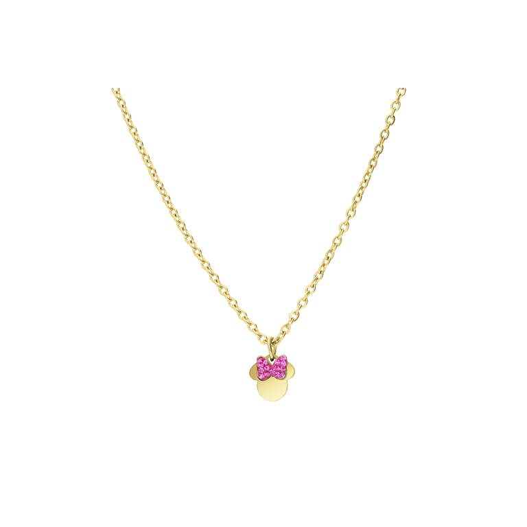 Stalen goldplated ketting Minni Mouse met roze kristal strik