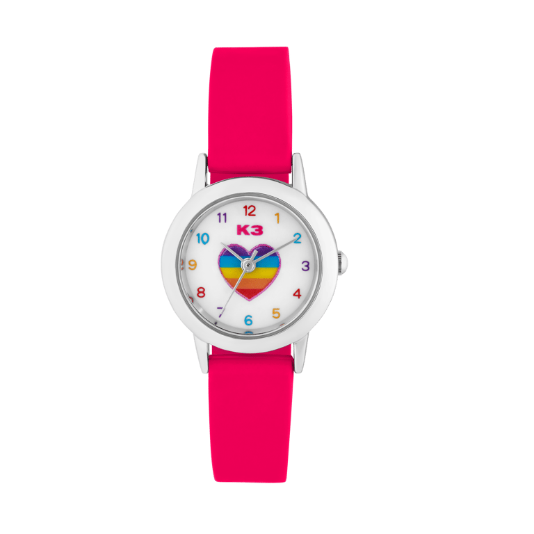 K3 Kinder Horloge Hart Met Rubberen Band Roze