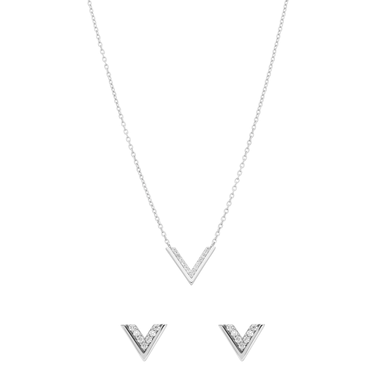 Silberfarbenes Schmuck-Set V-förmiges Design Zirkonia