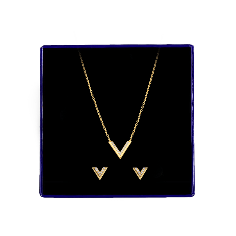 Zilveren goldplated set V met zirkonia