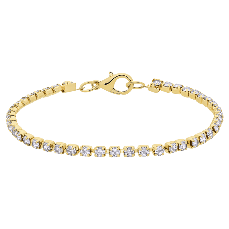 Goldfarbenes Bijoux-Armband mit weißen Strasssteinen