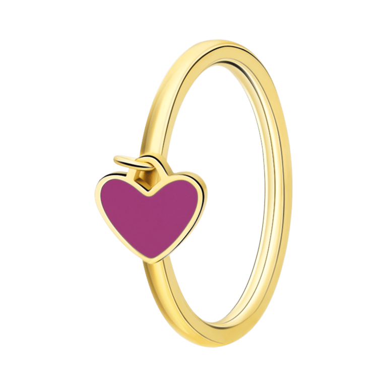 Goldplattierter Ring aus Edelstahl mit pinkfarbenem Emaille-Herz