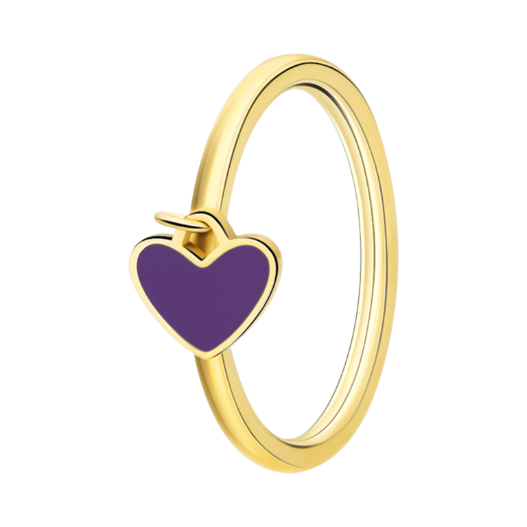 Goldplattierter Ring aus Edelstahl mit violettem Emaille-Herz