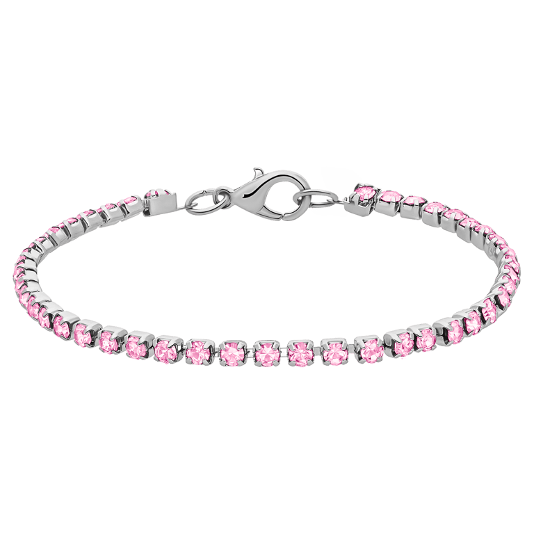 Silberfarbenes Bijoux-Armband mit hellrosa Strasssteinen