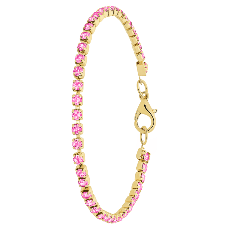 Goldfarbenes Bijoux-Armband mit fuchsienfarbigem Strasssteinen