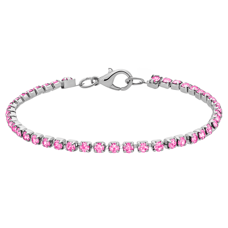 Silberfarbenes Bijoux-Armband mit fuchsienfarbigem Strasssteinen