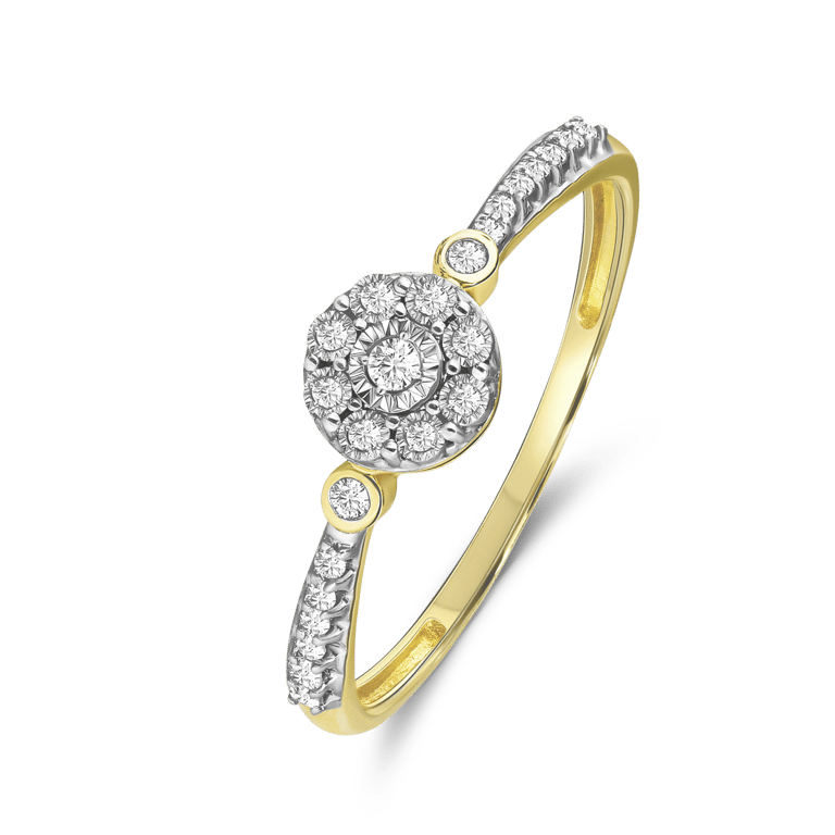 Entourage-Ring aus 585 Gelbgold, 23 Diamanten 0,10 ct