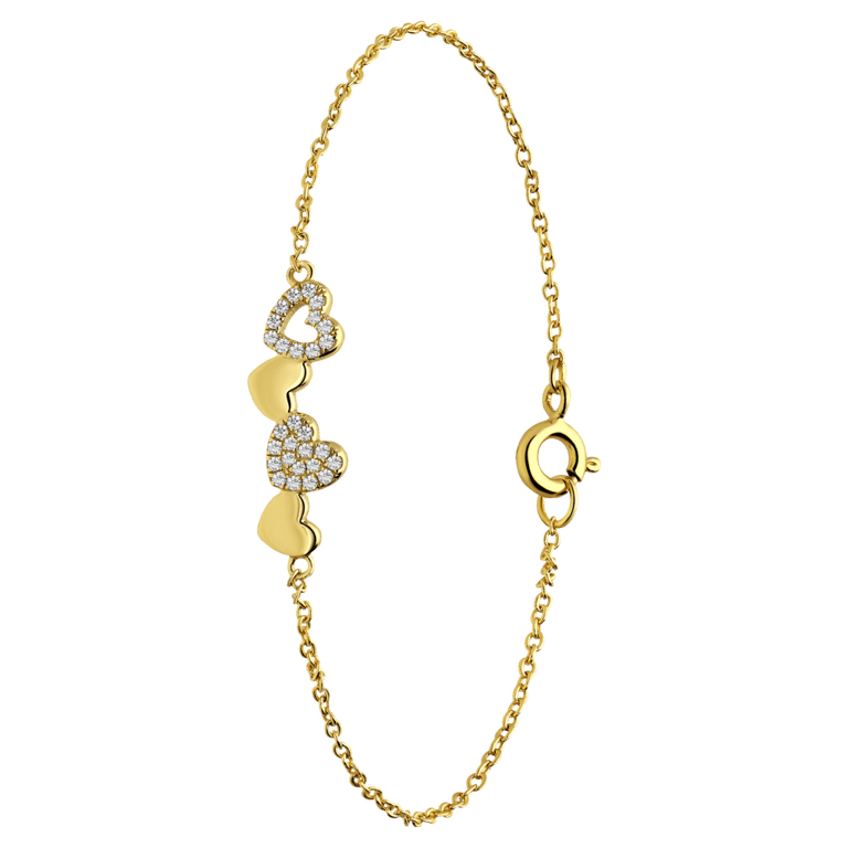 Zilveren goldplated armband 4 harten zirkonia