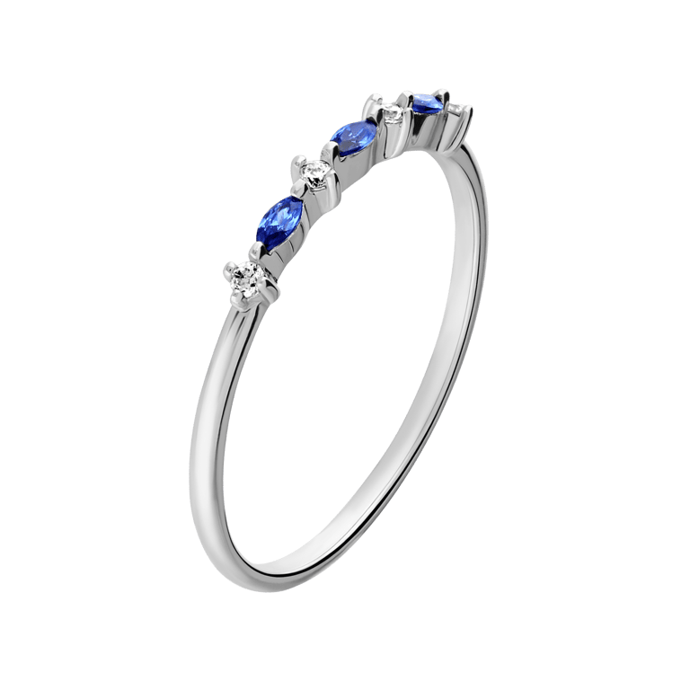 Zilveren ring blauw/wit zirkonia