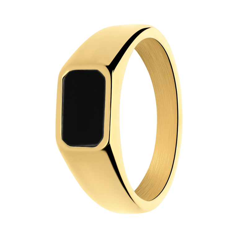 Stalen goldplated ring met zwart agaat