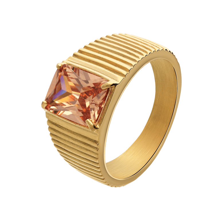 Stalen goldplated vintage ring met colorado zirkonia