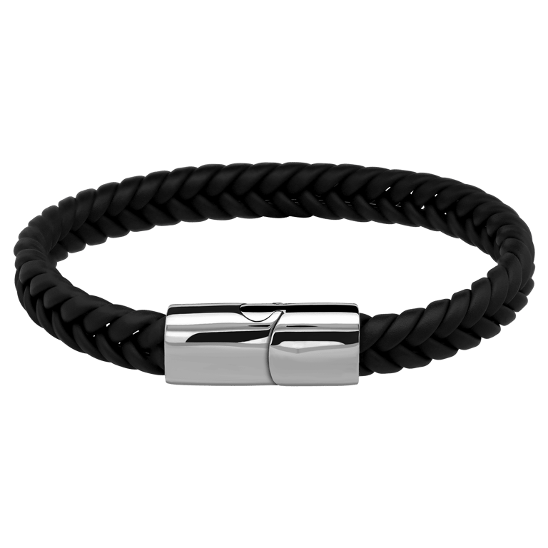 Schwarzes Lederarmband mit Edelstahlverschluss