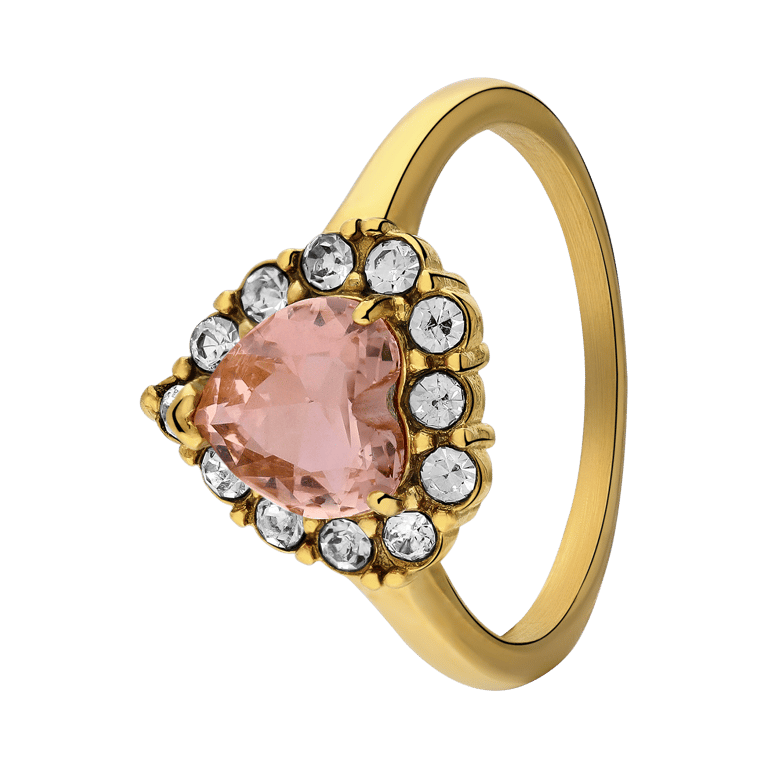 Stalen goldplated ring vintage hart light peach