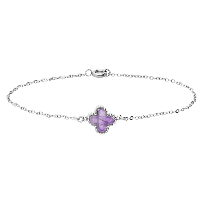 Succes wensen cadeau - Stalen armband amethyst op kaartje