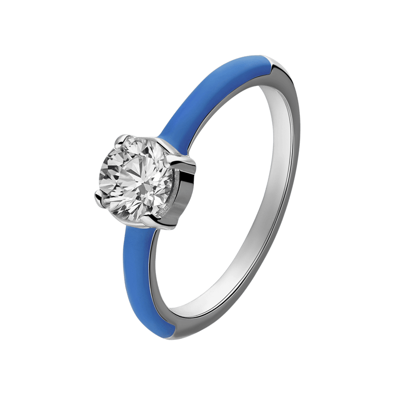 Ring aus Edelstahl, mit blauer Emaille und Zirkonia