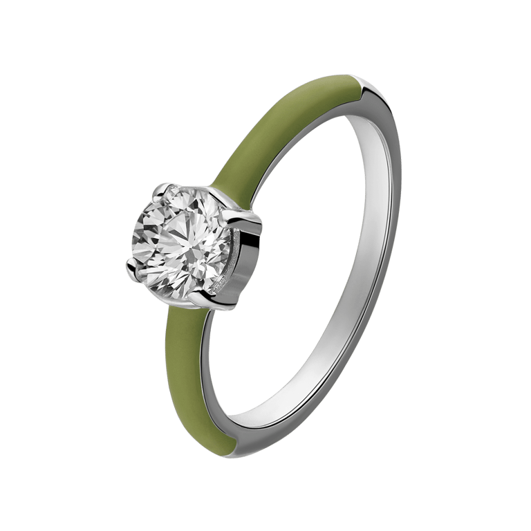 Ring aus Edelstahl, mit grüner Emaille und Zirkonia