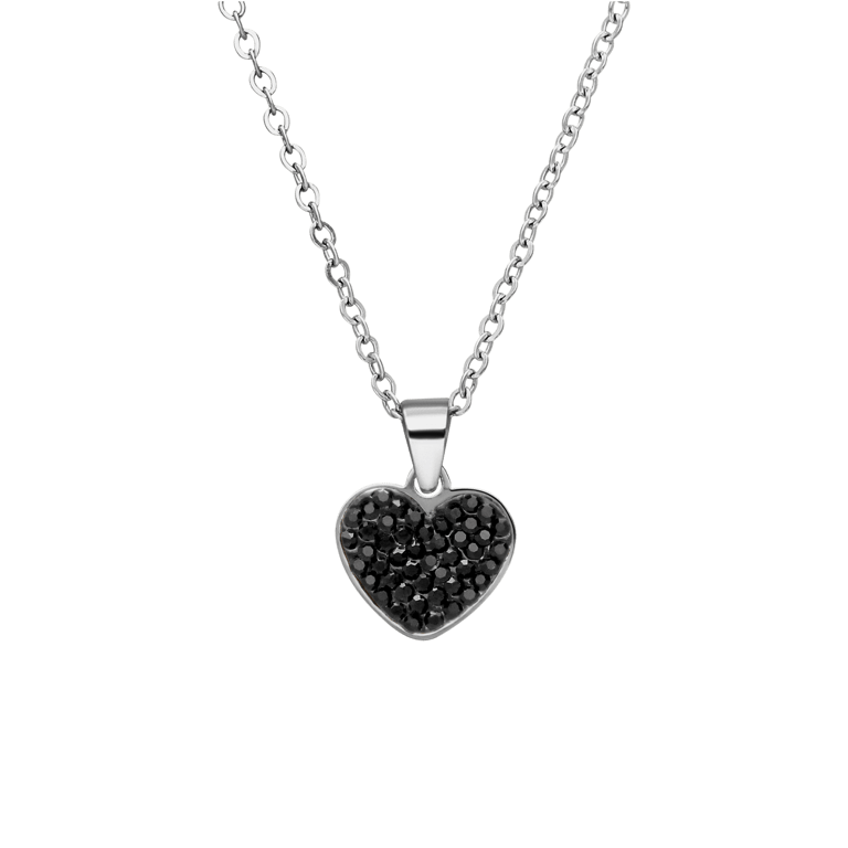 Stalen ketting hart met kristal zwart