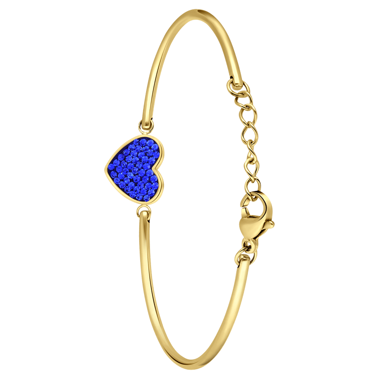 Stalen goldplated armband hart kristal sapphire