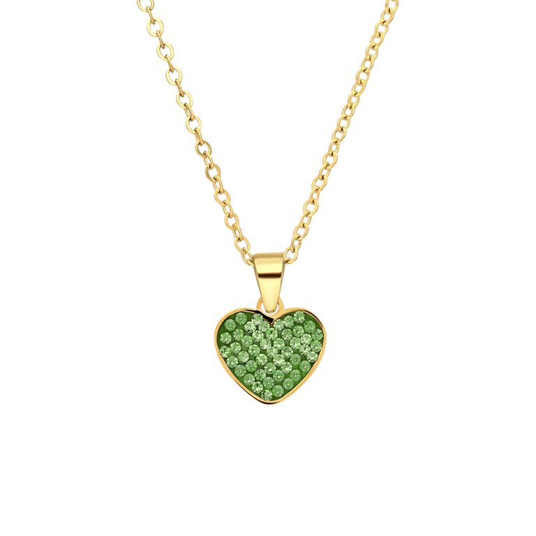 Stalen goldplated ketting hart met kristal peridot